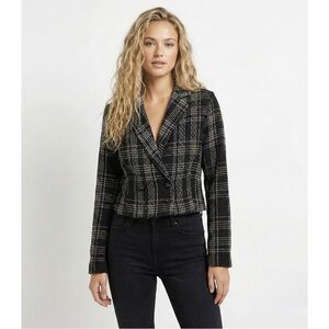 Slate & Willow Cropped Plaid Blazer Small RTR Dark Academia Professional Tweed